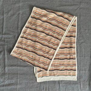 Bloomingdale's Wool Cashmere Angora Blend Ivory Brown Orange Stripe Long Scarf